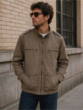 Marc New York Men's Brown Utility Military Jacket Size XXL Lightweight Casual
